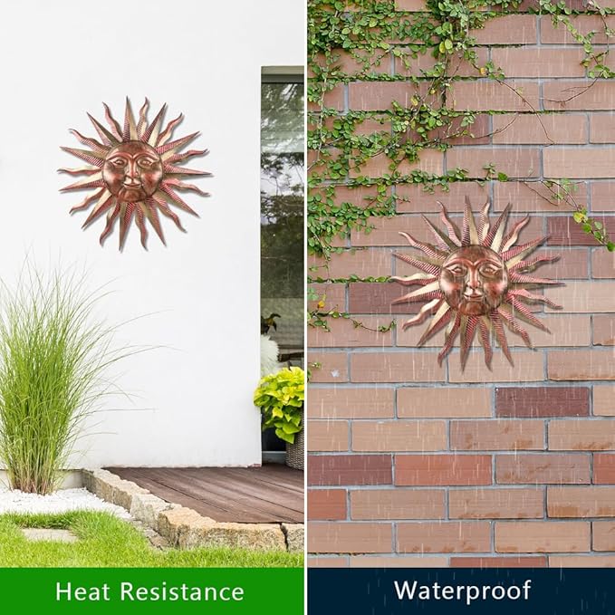 VEWOGARDEN Metal Sun Wall Decor 28" Large Outdoor Hanging Wall Art for Patio Farmhouse Garden Living Room Bedroom Decorations, Copper