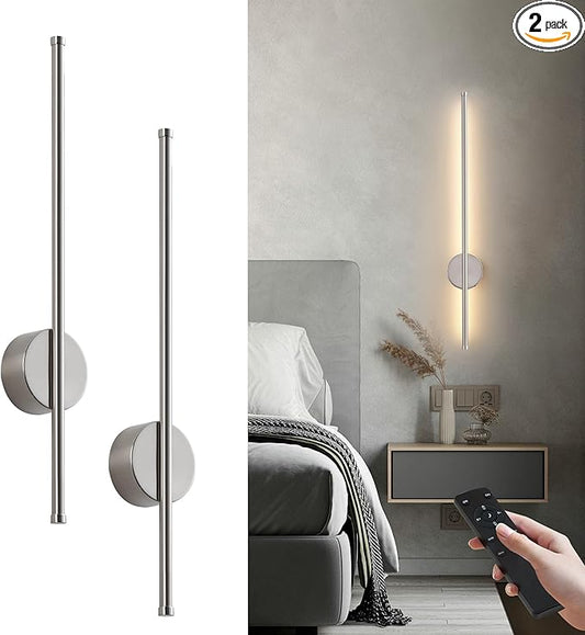 Battery Operated Modern Wall Sconces, Dimmable Wireless Wall Light Set of Two