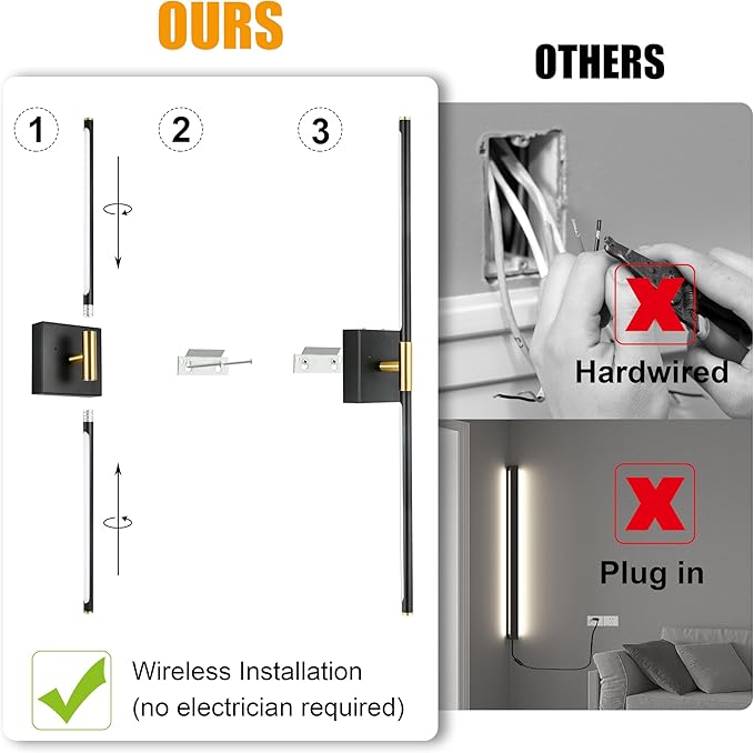 Morauroral 30 Inch Battery Operated Wall Sconces Set of Two, Dimmable Wall