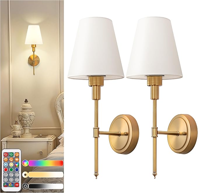 DORESshop Battery Operated Wall Sconce Set of 2, Wall Light Wireless Easy to
