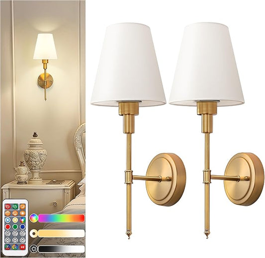DORESshop Battery Operated Wall Sconce Set of 2, Wall Light Wireless Easy to