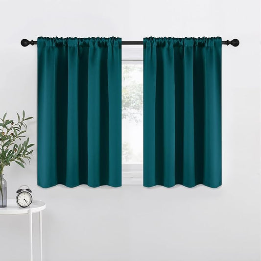 NICETOWN Teal Blackout Cafe Faux Silk Curtains