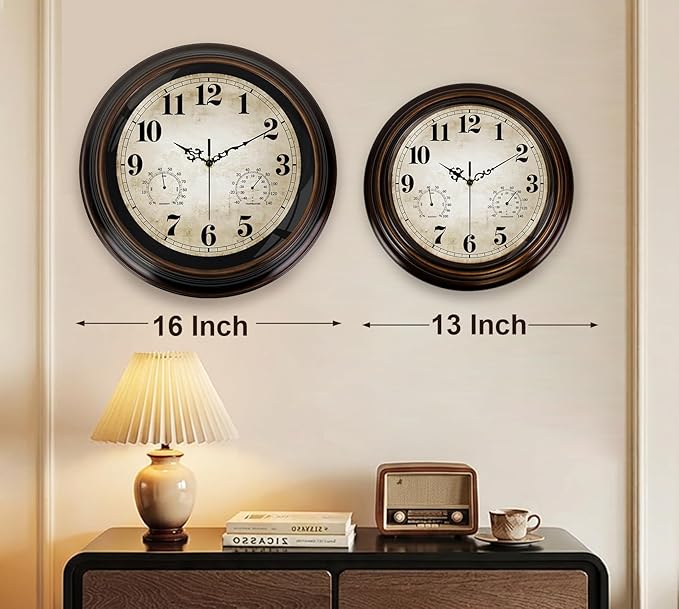 Vintage Wall Clock 16 Inch Quartz Silent Non-Ticking Analog Clock