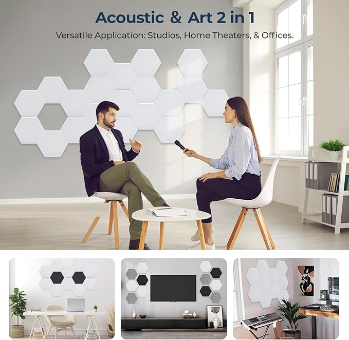 18 Pack Hexagon Acoustic Panels, Self-Adhesive Acoustic Wall Panels