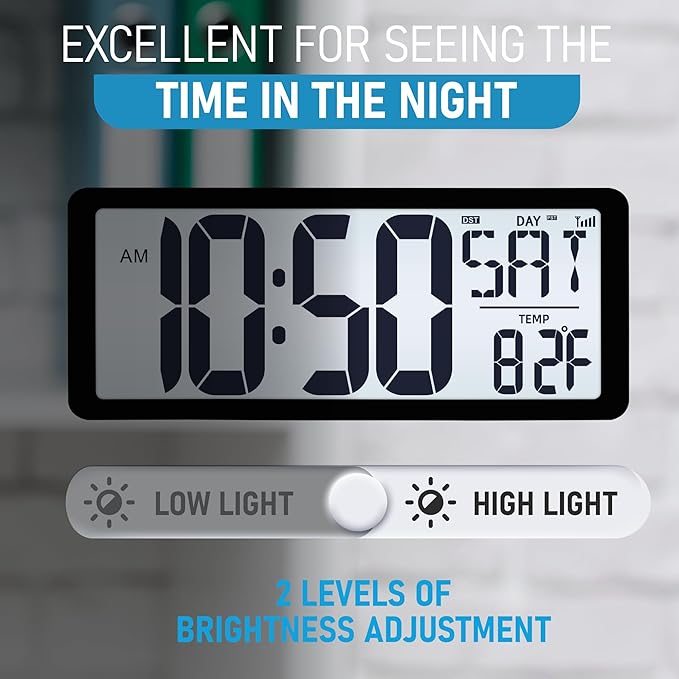 TXL Atomic Clock with Backlight, 14.2" Large Digital Wall Clock Battery Operated