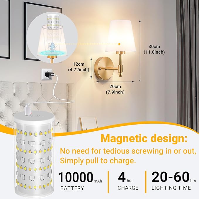 Vimhou Peel and Stick Wall Sconces, Stick On Wall Sconce Set of 2, Battery