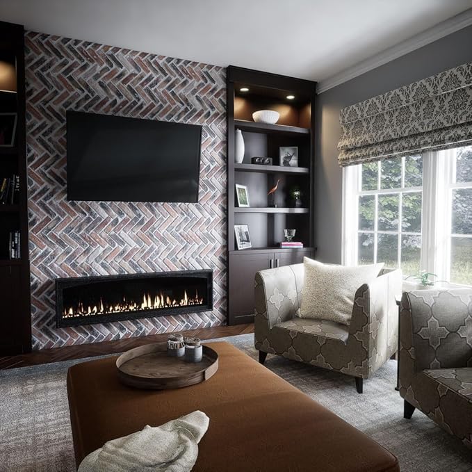 EverStone Herringbone Faux Brick Panel, 46 1/2"W x 25 1/4"H x 1"D, Farmhouse