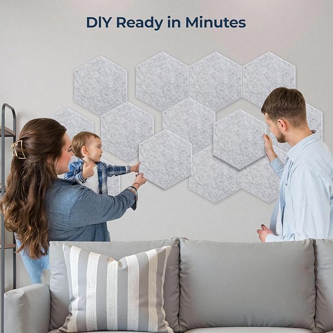 12 Pack Hexagon Acoustic Panels, Self-Adhesive Acoustic Wall Panels