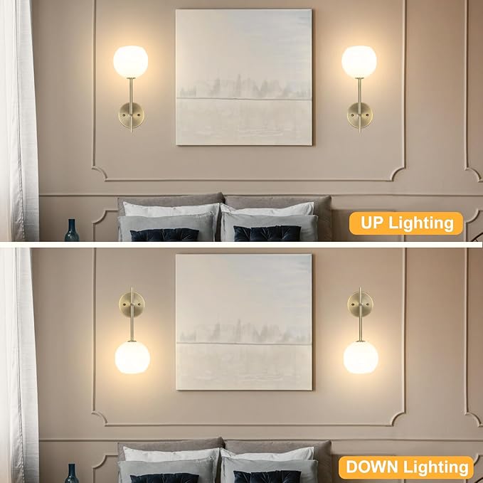 Brass Battery Operated Wall Sconces Set of 2, Rechargeable Wireless Wall Lights