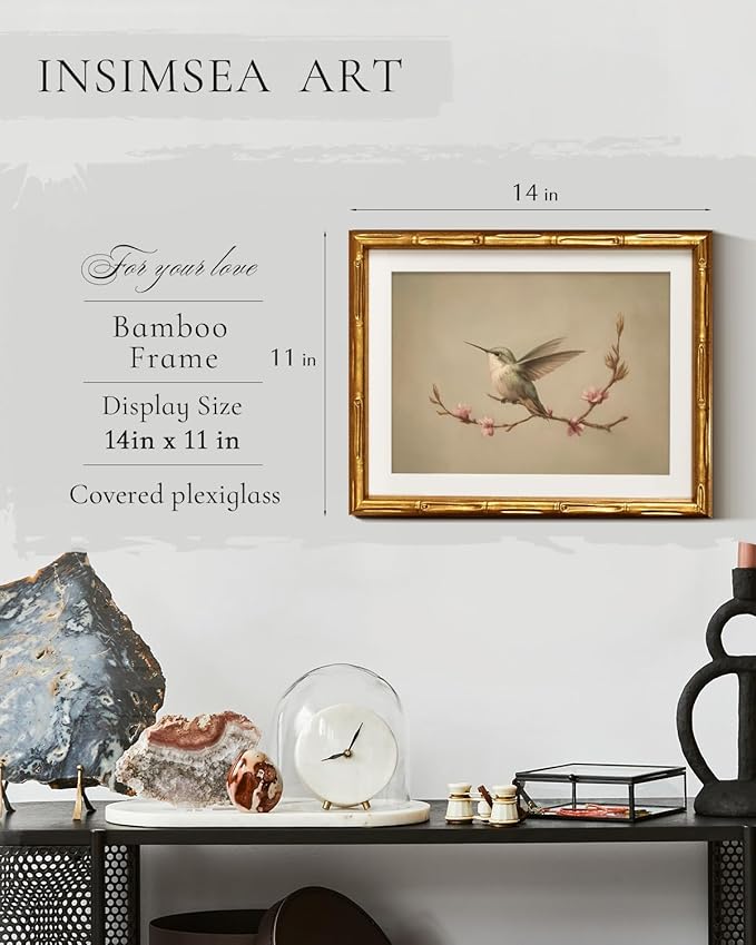 InSimSea Gold Bamboo Framed Canvas Wall Art, Vintage Spring Bird Paintings