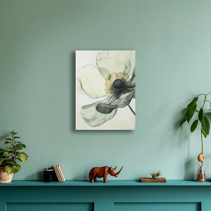 Sage Green Wall Art, flower pictures wall decor, Minimalist Modern Gold Green