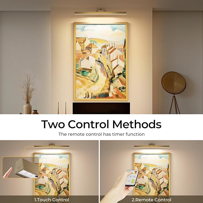Afyuol Picture Lights for Wall, Brass Battery Operated Picture Light 24in Art