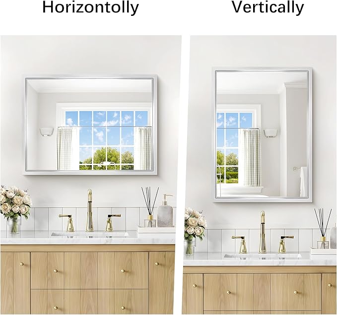 18x24 Silver Bathroom Mirror, Brushed Silver Rectangular Mirror