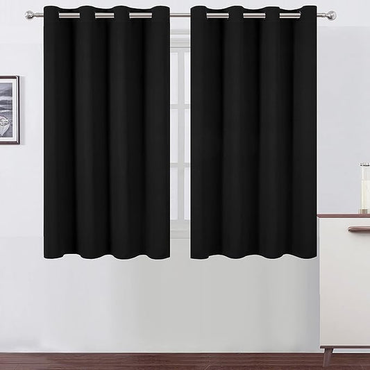 LEMOMO Black Thermal Blackout Curtains/52 x 45 Inch/Set of 2 Panels Room