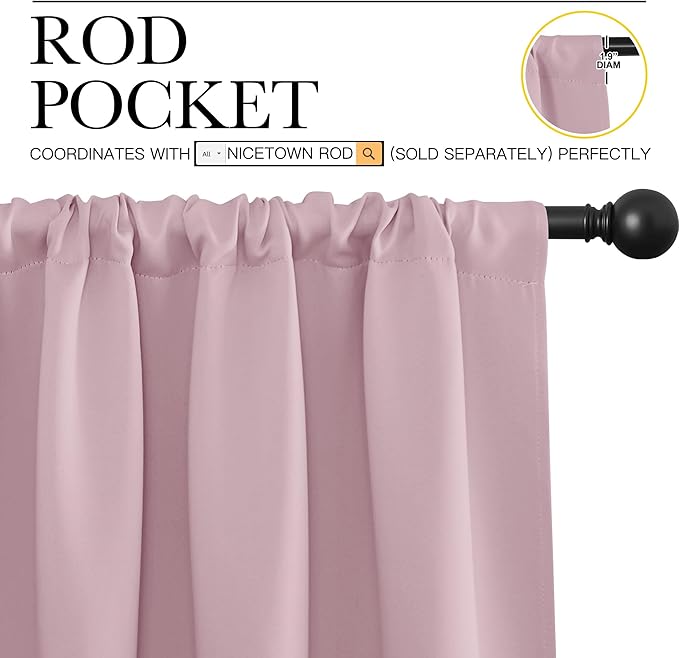 NICETOWN 2 Panels Blackout Curtains, Rod Pocket Window Curtains Room Darkning