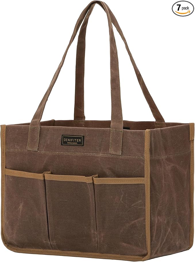 Heavy Duty 16 oz Waxed Canvas Tool Bag, Water Resistant Utility Tools Organizer Bag with Handle | 12.5" x 6.5" x 9.5"
