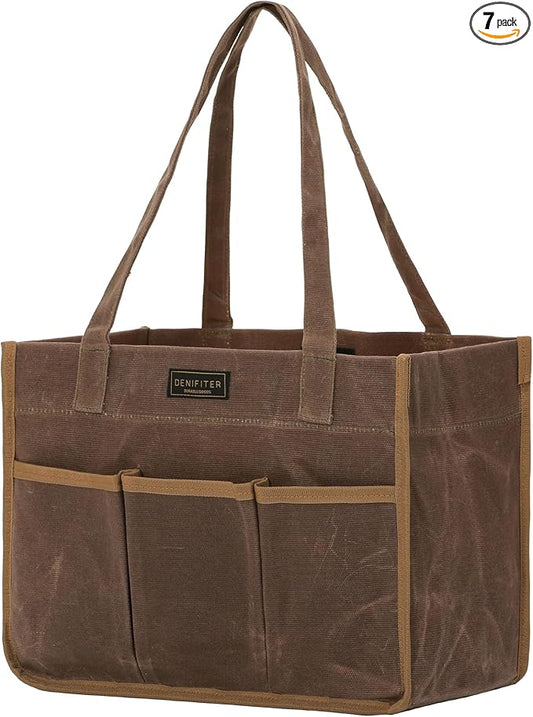 Heavy Duty 16 oz Waxed Canvas Tool Bag, Water Resistant Utility Tools Organizer Bag with Handle | 12.5" x 6.5" x 9.5"