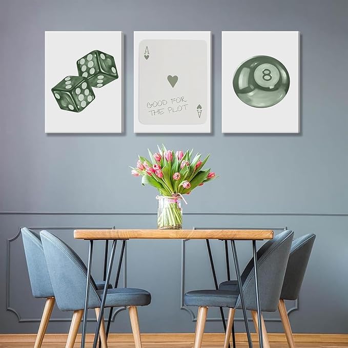 BOKPEN Green Poker Dice Canvas Wall Art Funky Y2K Trendy Preppy Pictures Lucky