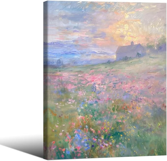 Pastel Nature Floral Poster Vintage French Country Landscape Wall Art Colorful