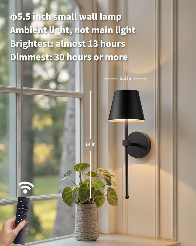 KDG Cordless Wall Sconces Set of 2, Wireless 5200mAh Rechargeable Battery LED