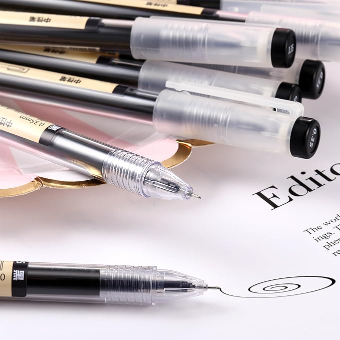Chinco 12 Pieces 0.35 mm Black Gel Ink Pen Japanese Stationery Extra Fine Chinese Ballpoint Pen for Office School Korean Stationery Supply