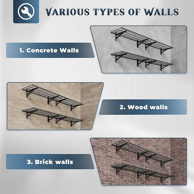 Jusgym 4 Pack Heavy Duty Garage Wall Shelving Set, Wall Mounted Garage Shelves