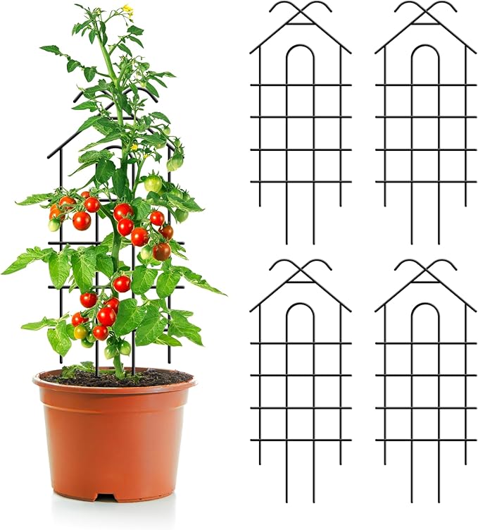 ARIFARO 24'' Metal Garden Trellis for Climbing Plants, Indoor/Outdoor Sturdy Plant Trellis for Potted Plants,House Plants, Climbing Vines, Pack of 4, Black