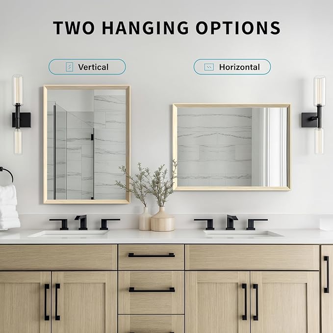 Oak Wood Effect Framed Wall Mirror, 30x48 Rectangle Mirror, Anti-desilvering