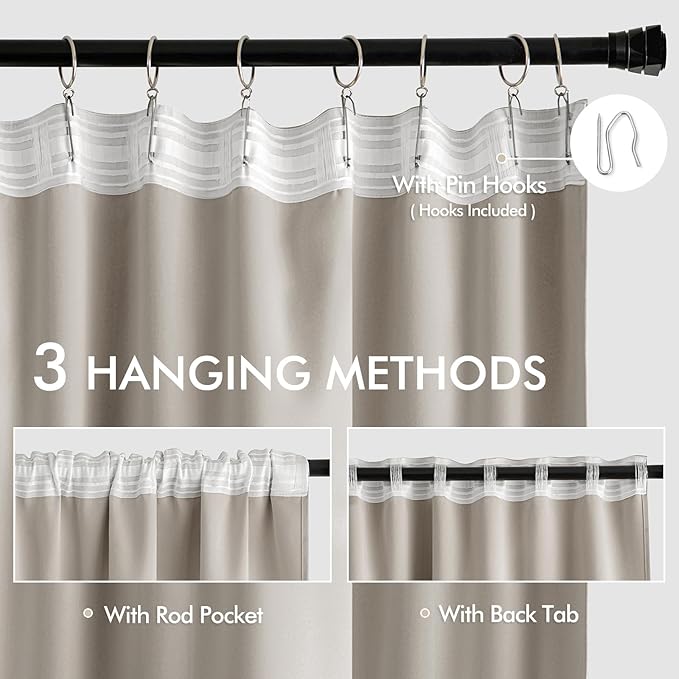 MIULEE Natural Back Tab Blackout Curtains 84 Inch Length 2 Panels Set