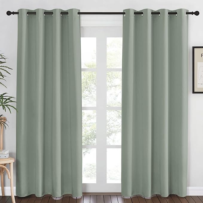 NICETOWN Blackout Sage Green Curtain 84 inch Length