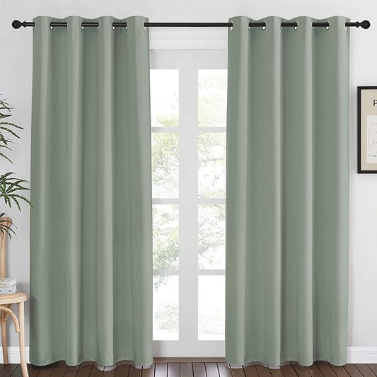 NICETOWN Blackout Sage Green Curtain 84 inch Length