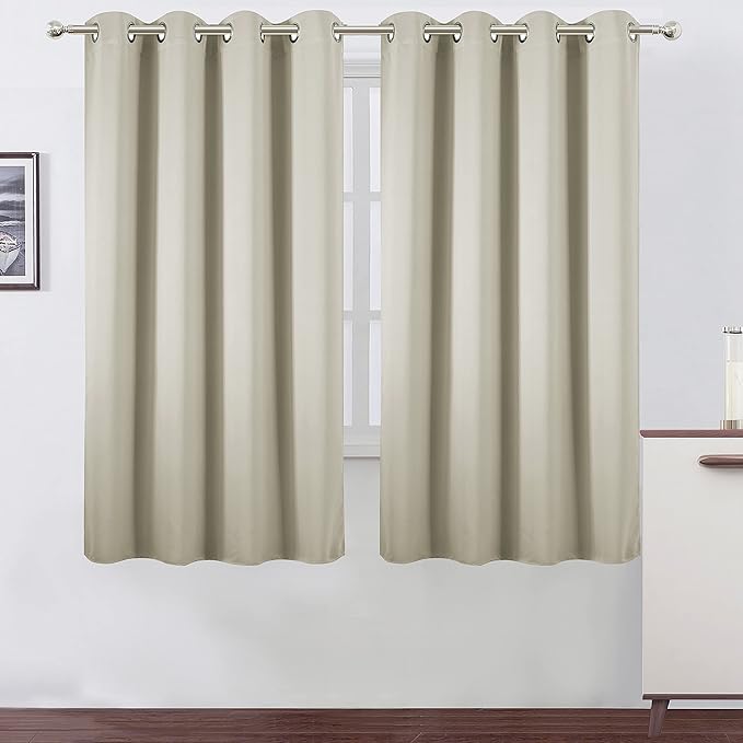 LEMOMO Light Beige Blackout Curtains 66 x 63 Inch Length/Set of 2 Curtain
