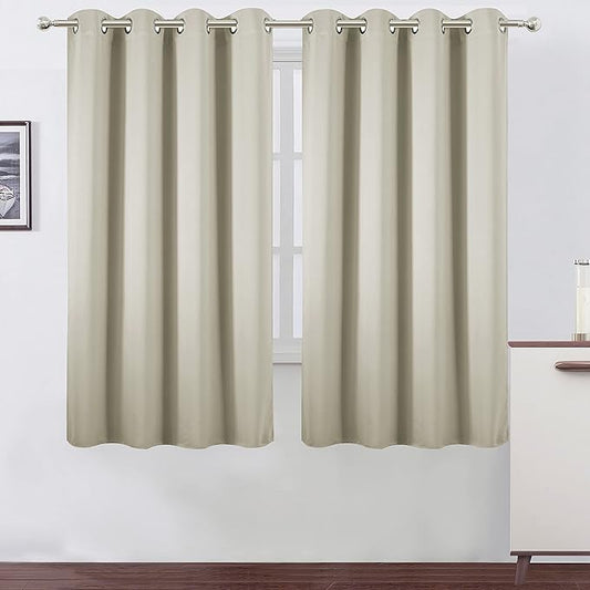 LEMOMO Light Beige Blackout Curtains 66 x 63 Inch Length/Set of 2 Curtain
