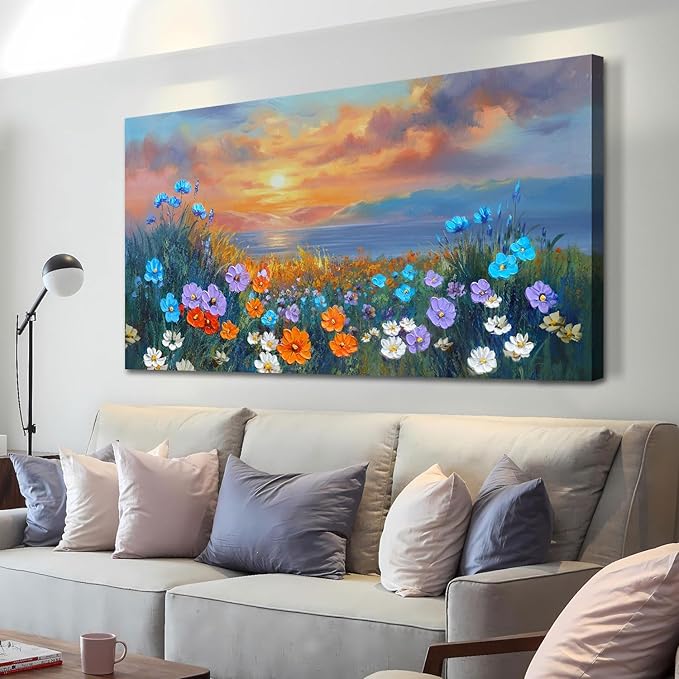 Ardemy Landscape Wall Art for Living Room Sunset Flower Large 40"x20", Canvas