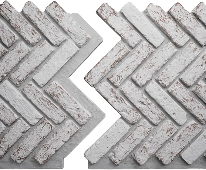 EverStone Herringbone Faux Brick Panel, 46 1/2"W x 25 1/4"H x 1"D, Rustic White