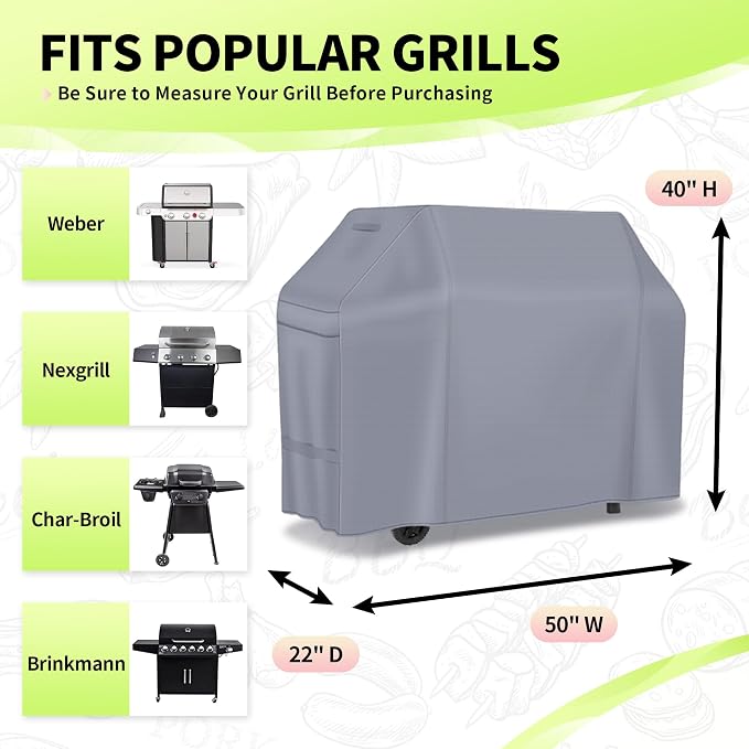 NEXCOVER Barbecue Gas Grill Cover - 50 Inch Waterproof BBQ Cover, Outdoor Heavy Duty Grill Cover, Fade & Weather Resistant Upgraded Material, Barbecue Cover for Weber, Brinkmann, Char Broil, Holland.