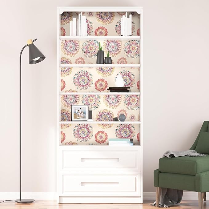 Boho Wallpaper Peel and Stick, Vintage Circle Floral Contact Paper, Abstact
