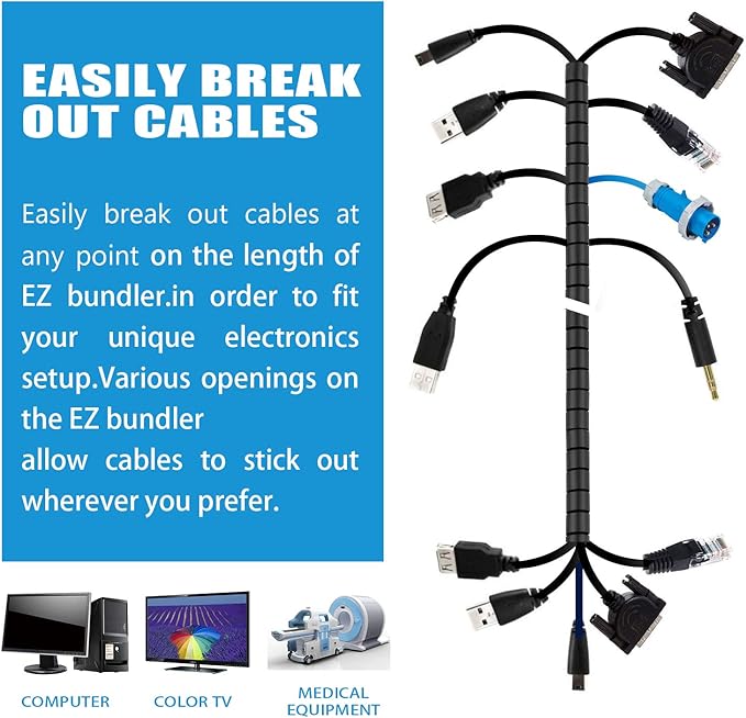 Cable Management Sleeve 19.7ft Cable Organizer Coiled Tube Wire Wrap Cable Sleeve for Home Office PC TV White