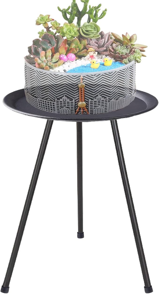 Plant Stand Indoor Outdoor, 20'' Tall Small Patio Table Round Metal Side Table, Multi-Role Rust-Proof Plant Stool Small Outdoor Side Tables for Patio Garden Home Decor