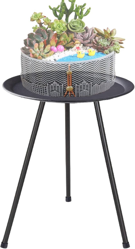Plant Stand Indoor Outdoor, 20'' Tall Small Patio Table Round Metal Side Table, Multi-Role Rust-Proof Plant Stool Small Outdoor Side Tables for Patio Garden Home Decor
