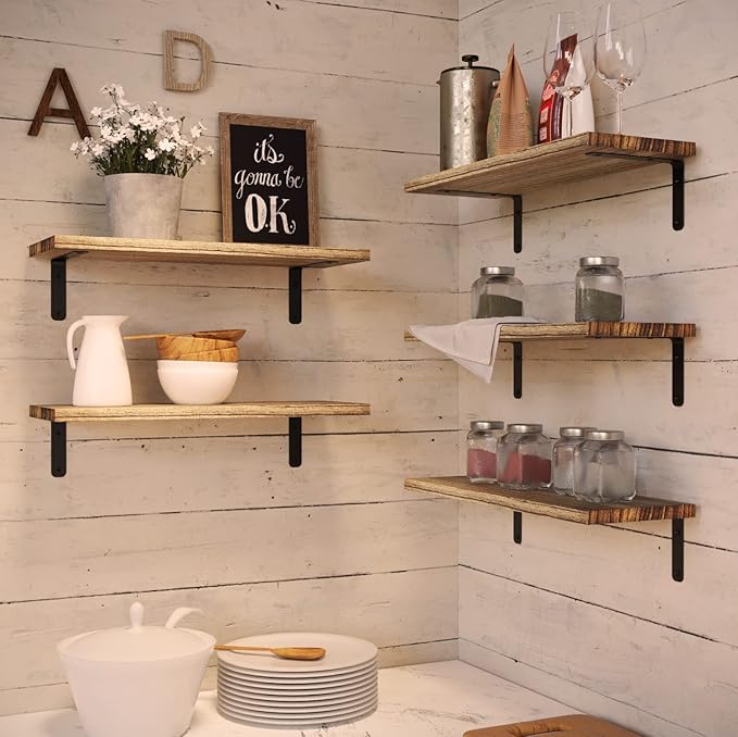 RICHER HOUSE Rustic Wood Shelves Set of 5, Farmhouse Style Floating Shelf