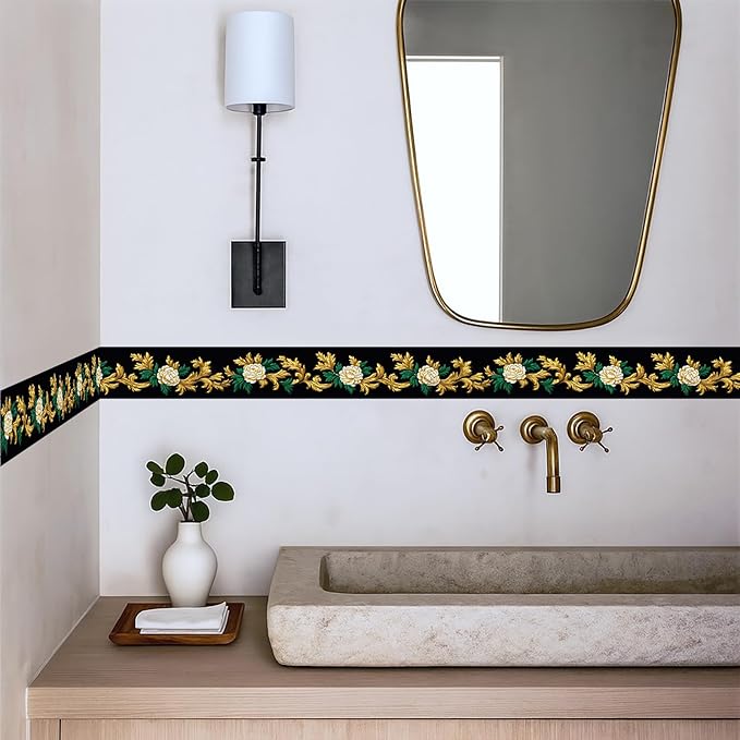 Baroque Floral Wallpaper Border 196x4 Inch Removable Wall Border Peel and Stick