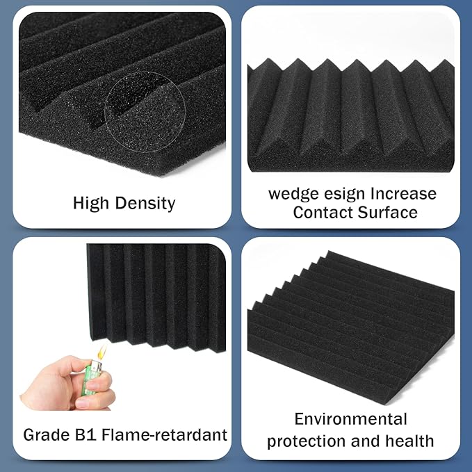 50 Pack Acoustic Foam Panels 1" X 12" X 12" Wedge Soundproof Studio Foam
