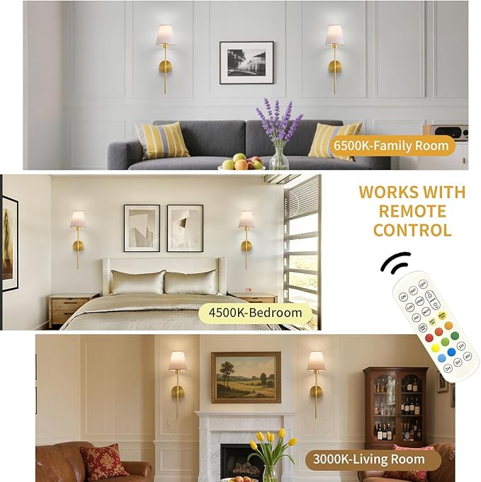 Battery Operated Wall Sconce Set of 2, Cordless Wall Lamps