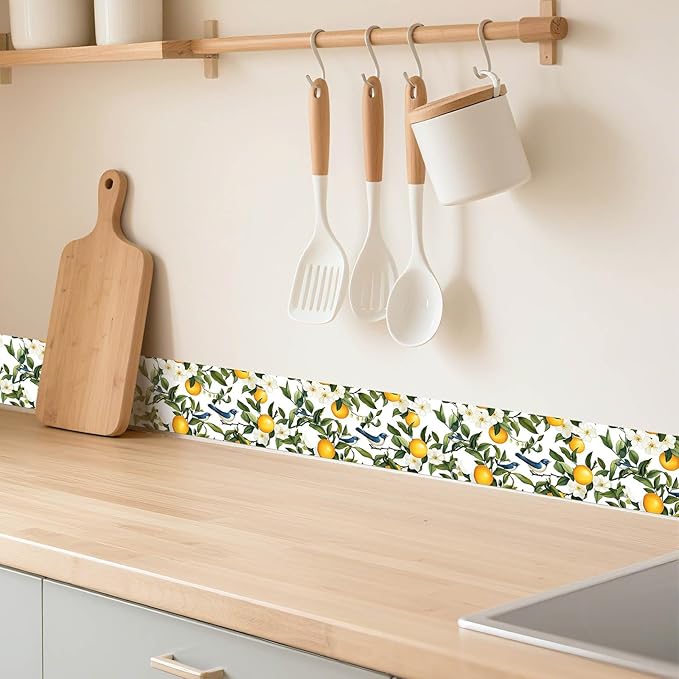 IVN Wallpaper Border Peel and Stick PVC Citrus Blossom and Bird Design 4x196