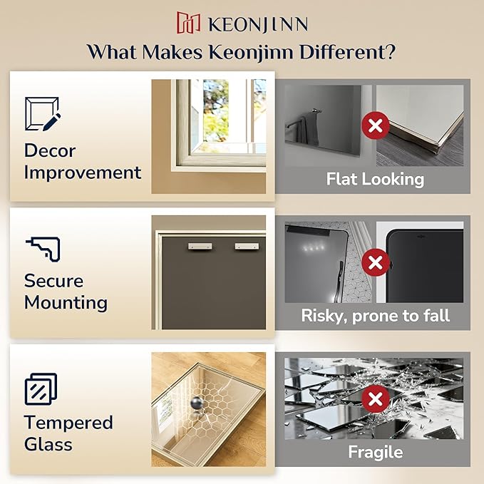 Keonjinn 48" x 30" Brushed Nickel Bathroom Mirrors