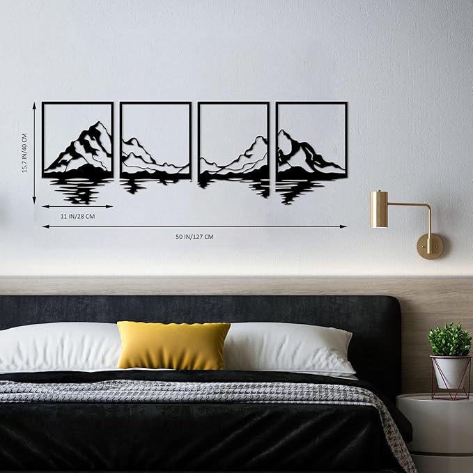 ESTART 4 PCS Metal Mountain Wall Art, Large Mountains Wall Decor, Mountain Forest Decorative Painting Suitable For Living Room Bedroom Office Indoor And Outdoor (Mountains Rivers)