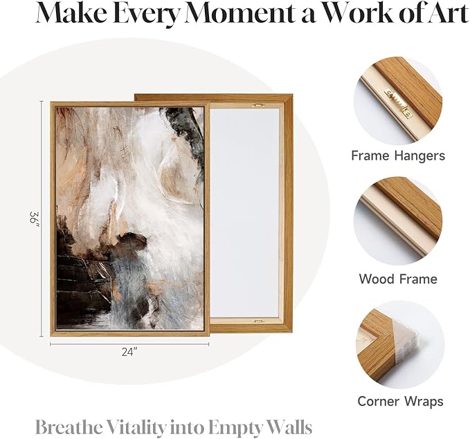 Large Framed Neutral Abstract Set of 2 Wall Art