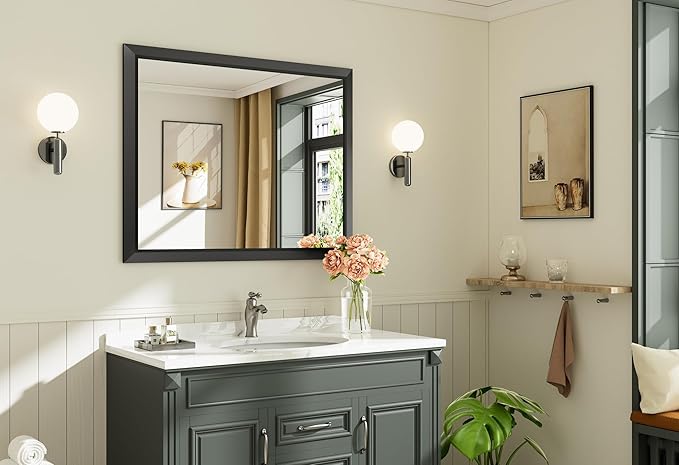 Briivue 40x32 Inch Black Bathroom Mirror