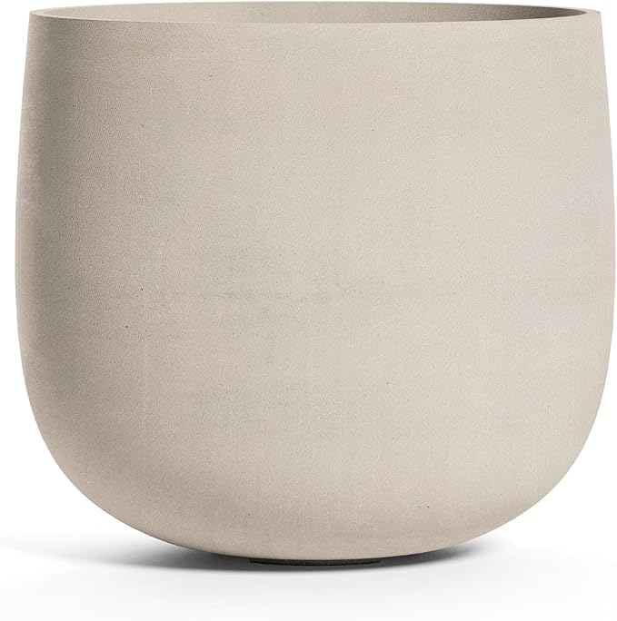 Mondo Large Planter â Sand Stone Finish â Fiberglass Indoor/Outdoor and Weather-Resistant Round Planter (19.7" D x 19.1" H Exterior, 18.5" D x 18.5" H Interior)